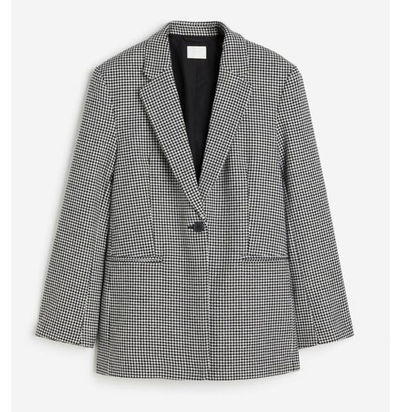 H&M Oversized Blazer Size XL Houndstooth Twill Check Workwear Office Preppy - Picture 1 of 7